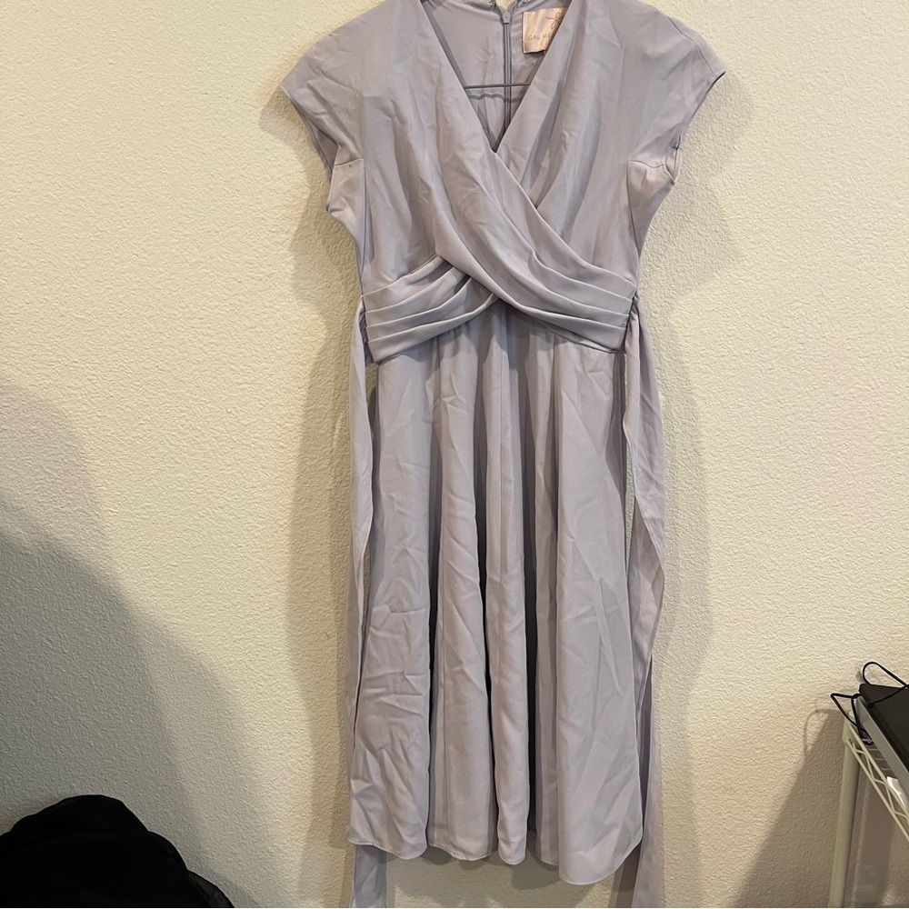 Gal Meets Glam Collection lavender gray draped front tie waist dress size 00P - Picture 1 of 8
